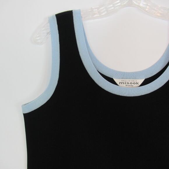 MISOOK Sleeveless Scoop Neck Shell Tank Top Black Blue Trim Size Medium Petite - Picture 2 of 8